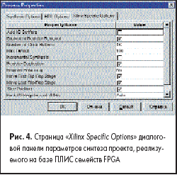 Страница «Xilinx Specific Options» диалоговой панели параметров синтеза проекта, реализуемого на базе ПЛИС семейств FPGA