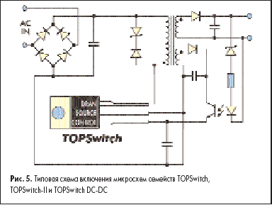 Типовая схема включения микросхем семейств TOPSwitch, TOPSwitch-II и TOPSwitch DC-DC
