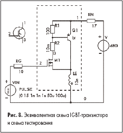 Эквивалентная схема IGBT-транзистора и схема тестирования