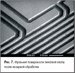 Фрагмент поверхности печатной платы после лазерной обработки