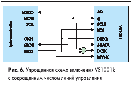 Упрощенная схема включения VS1001k с сокращенным числом линий управления