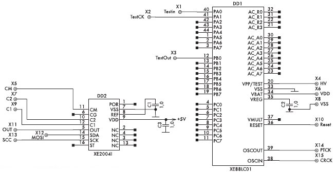 Принципиальная схема стенда отладки микроконтроллера XE88LC01