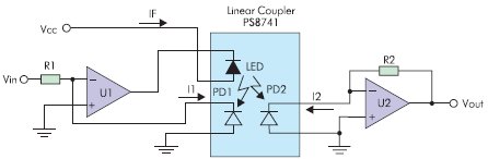 Возможная базовая схема реализации линейного изолирующего усилителя на PS8741
