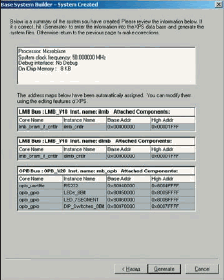 Панель, запускающая автоматическую генерацию исходных файлов описания для проекта разрабатываемой микропроцессорной системы