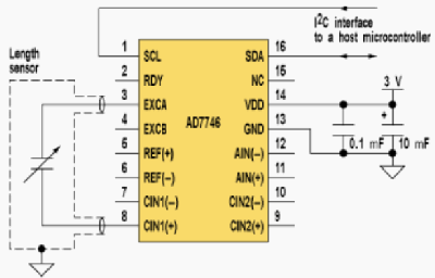 Схема подключения емкостного датчика к ИС AD7746