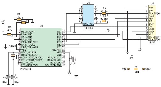 Принципиальная схема включения одного LCD-переключателя на базе контроллера PIC16C73